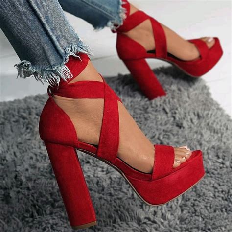 red thick high heels|red high heels size 10.